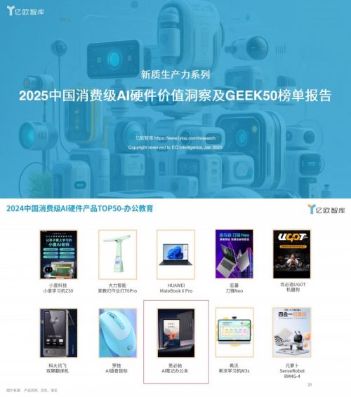 易倍体育网站：思必驰AI办公本入选“2024中国消费级AI硬件TOP50”